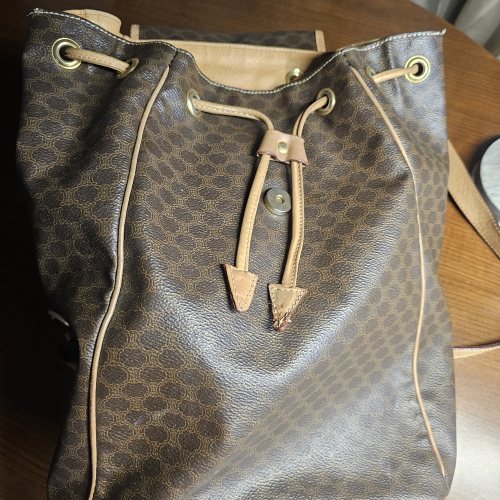 Celine Dark Brown Patterned Backpack With Tan Acc… - image 4